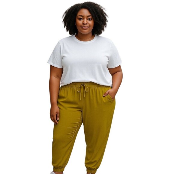 Any Body High Waisted Joggers Olive Green Size XL Minimalist Neutral Coastal - Picture 1 of 12